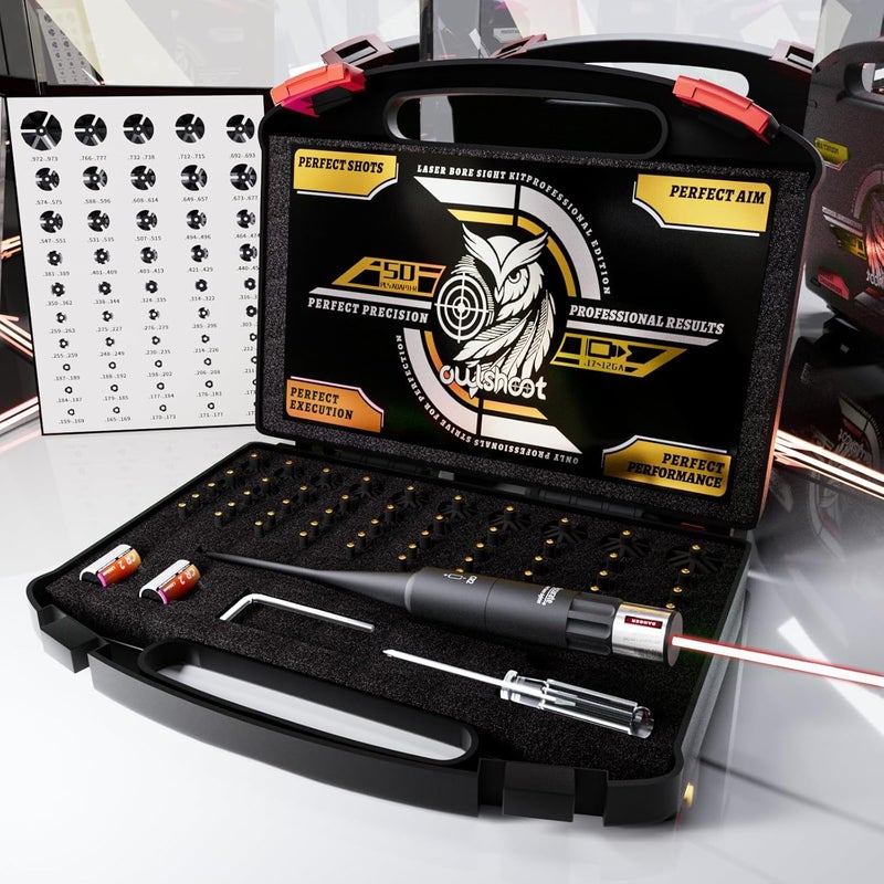 OWLSHOOT Professional Bore Sight Laser Kit: Green/Red Boresighter with 50 Adapters for All Caliber Gun - Easy Sighting for Pistol and Rifle Sighter Perfect Choice for Elite Shooter - Image 1